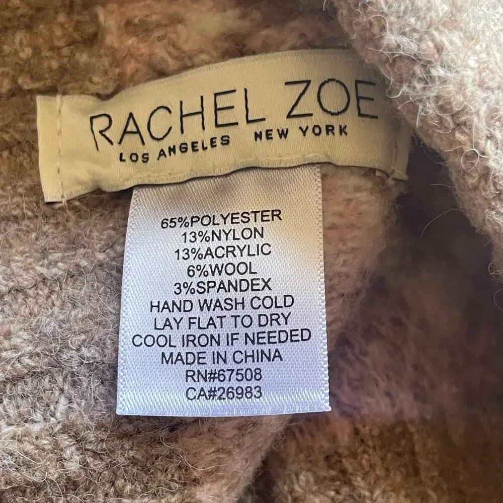 Rachel Zoe Fair Isle Knit Beanie Hat Wool Blend Pink Brown Fuzzy Soft